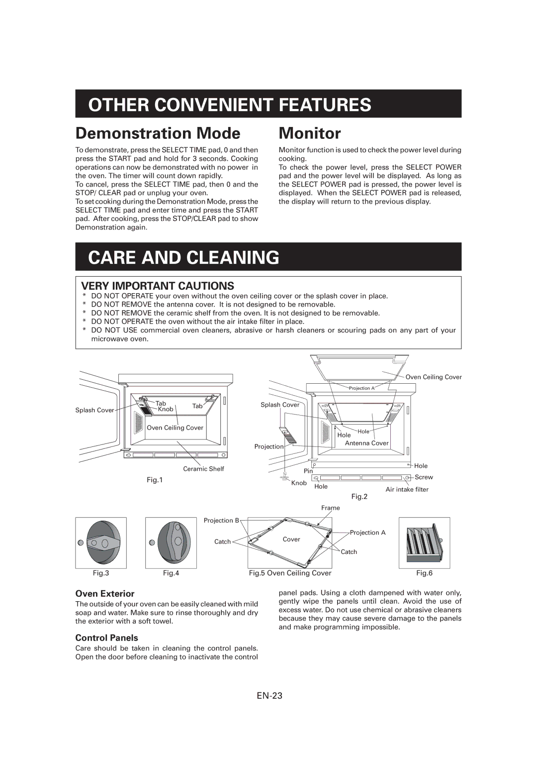 Sharp R-CD1200M, CD1800M, CD2200M operation manual Other Convenient Features, Care and Cleaning, EN-23 