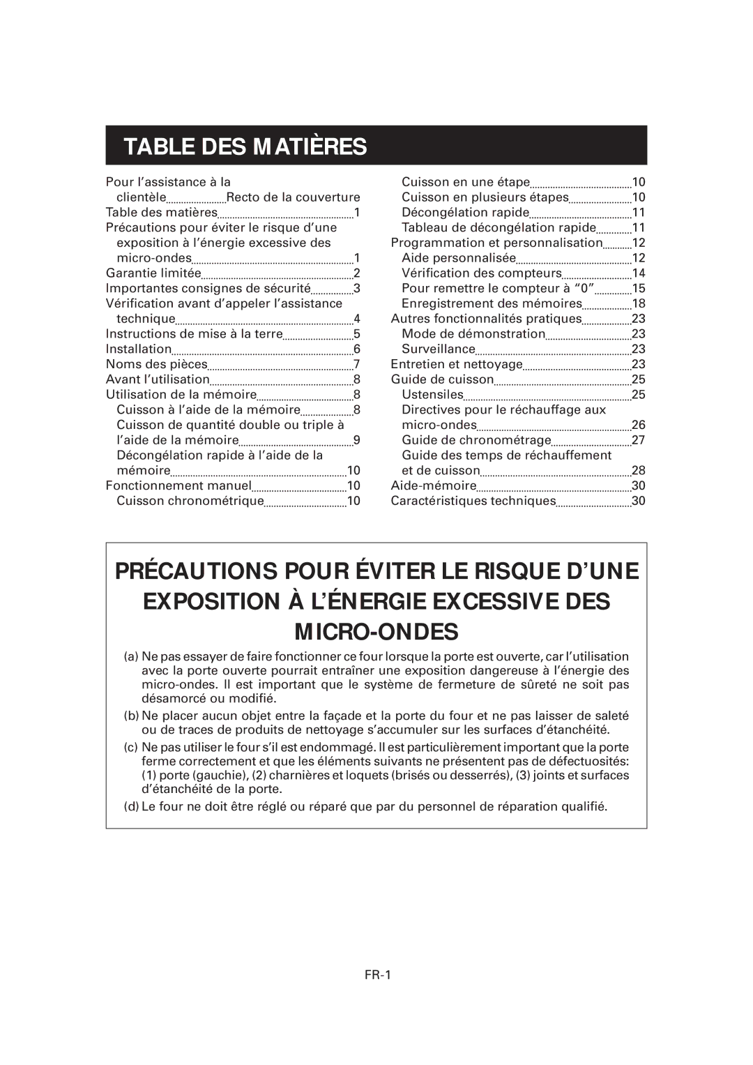 Sharp CD2200M, R-CD1200M, CD1800M operation manual Table DES Matières 