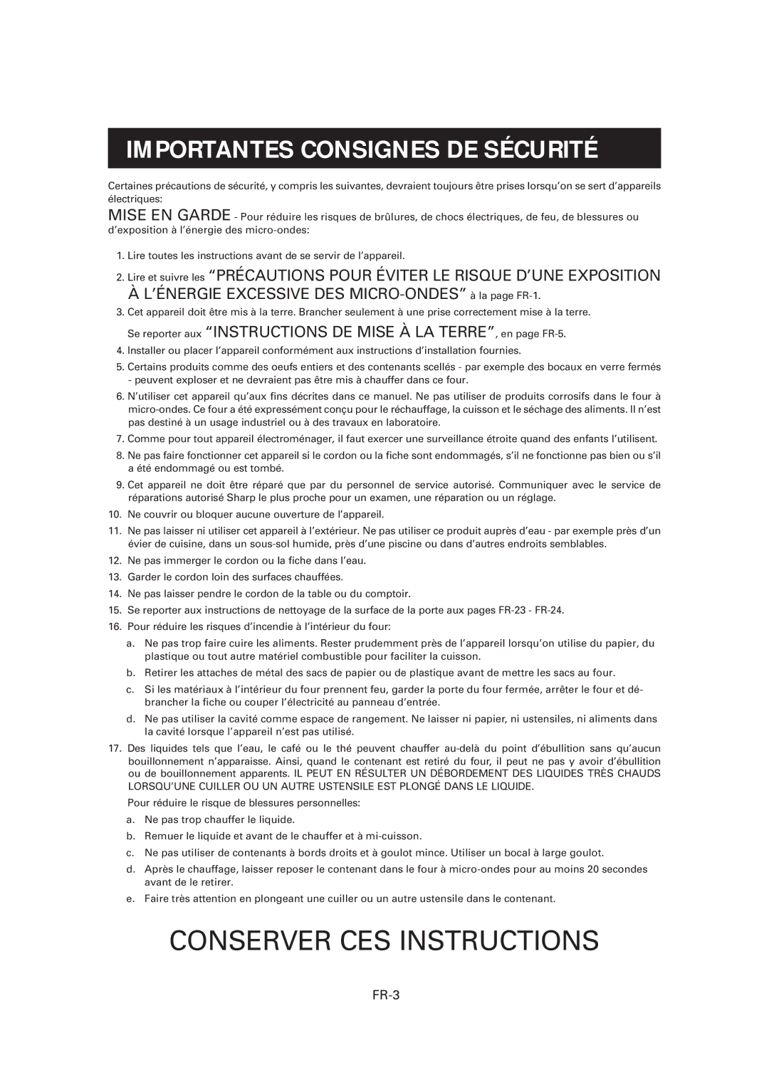 Sharp CD1800M, R-CD1200M, CD2200M operation manual Importantes Consignes DE Sécurité, FR-3 