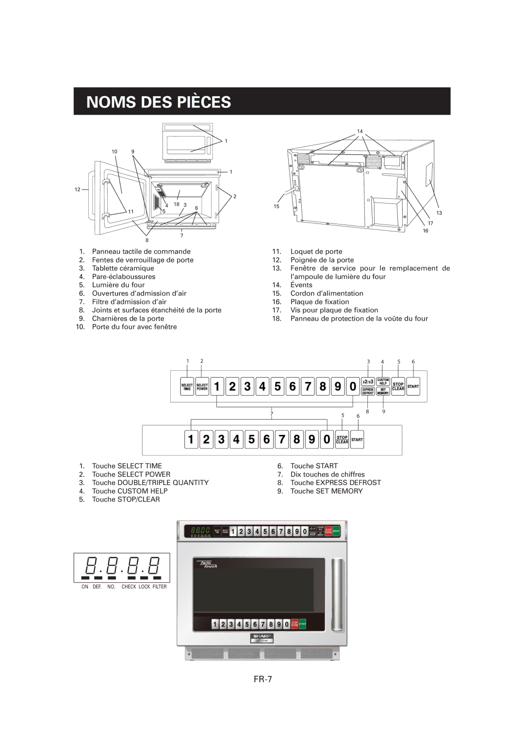 Sharp CD2200M, R-CD1200M, CD1800M operation manual Noms DES Pièces, FR-7 