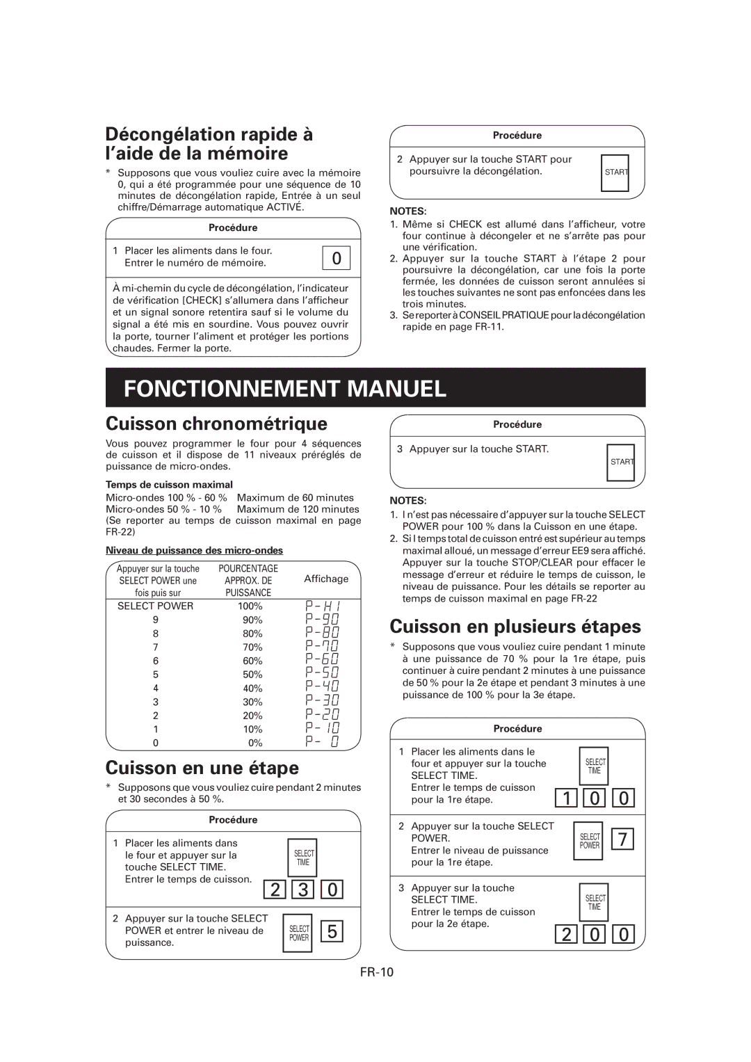 Sharp CD2200M, R-CD1200M Fonctionnement Manuel, Décongélation rapide à l’aide de la mémoire, Cuisson chronométrique 