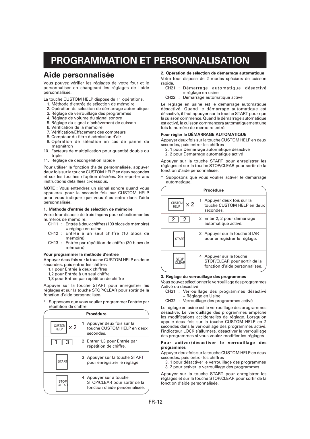 Sharp CD1800M, R-CD1200M, CD2200M operation manual Programmation ET Personnalisation, Aide personnalisée, FR-12 