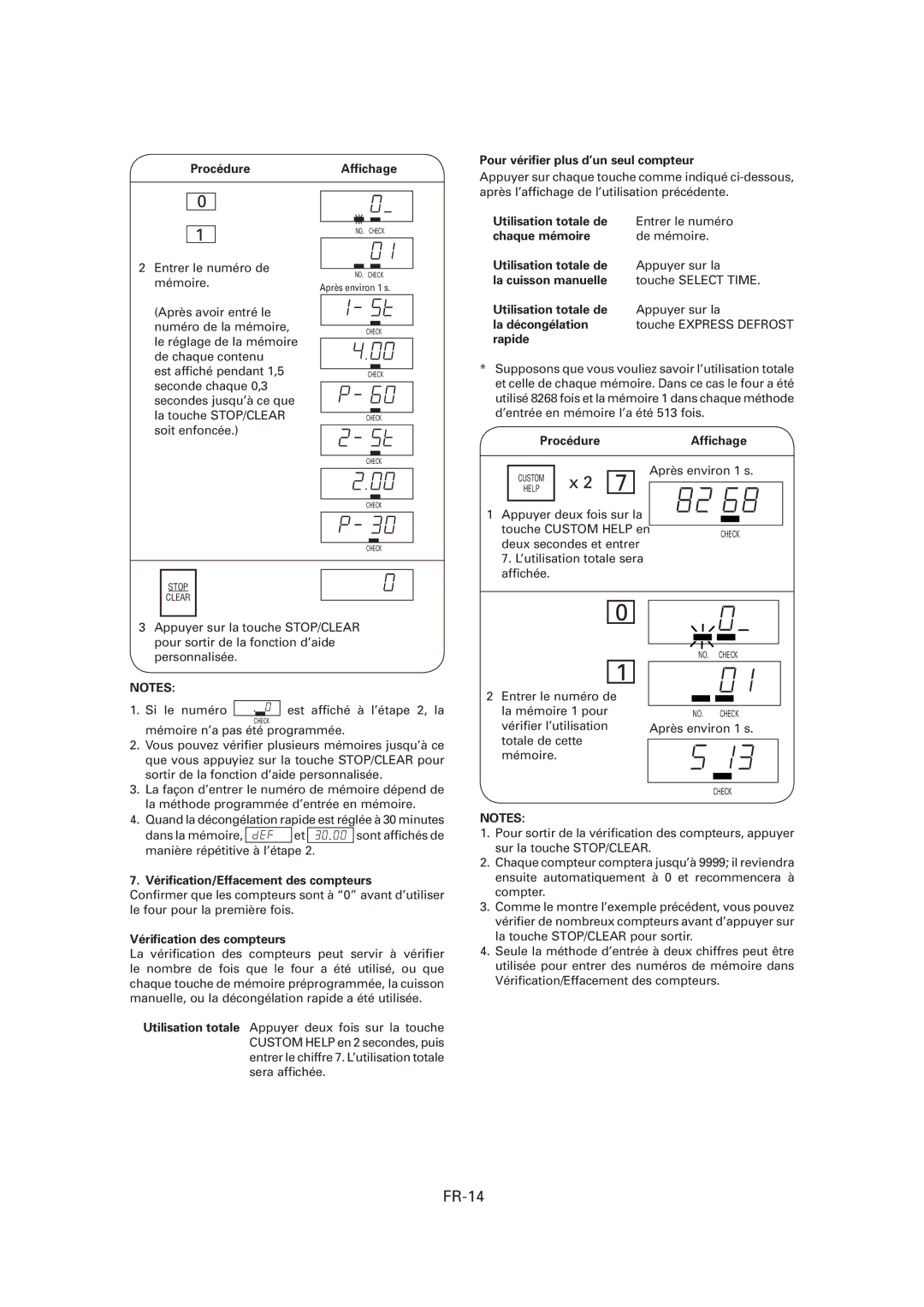 Sharp R-CD1200M FR-14, ProcédureAfﬁchage Pour vériﬁer plus d’un seul compteur, Vériﬁcation/Effacement des compteurs 