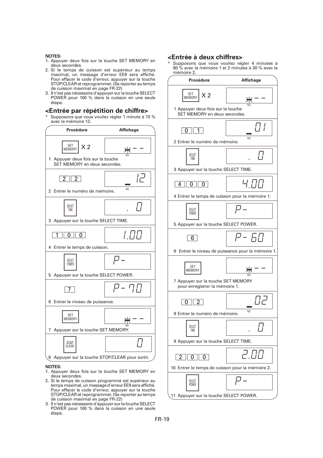 Sharp CD2200M, R-CD1200M, CD1800M operation manual Entrée par répétition de chiffre, Entrée à deux chiffres, FR-19 