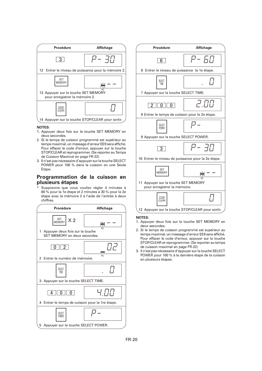 Sharp R-CD1200M, CD1800M, CD2200M operation manual Programmation de la cuisson en plusieurs étapes, FR-20 