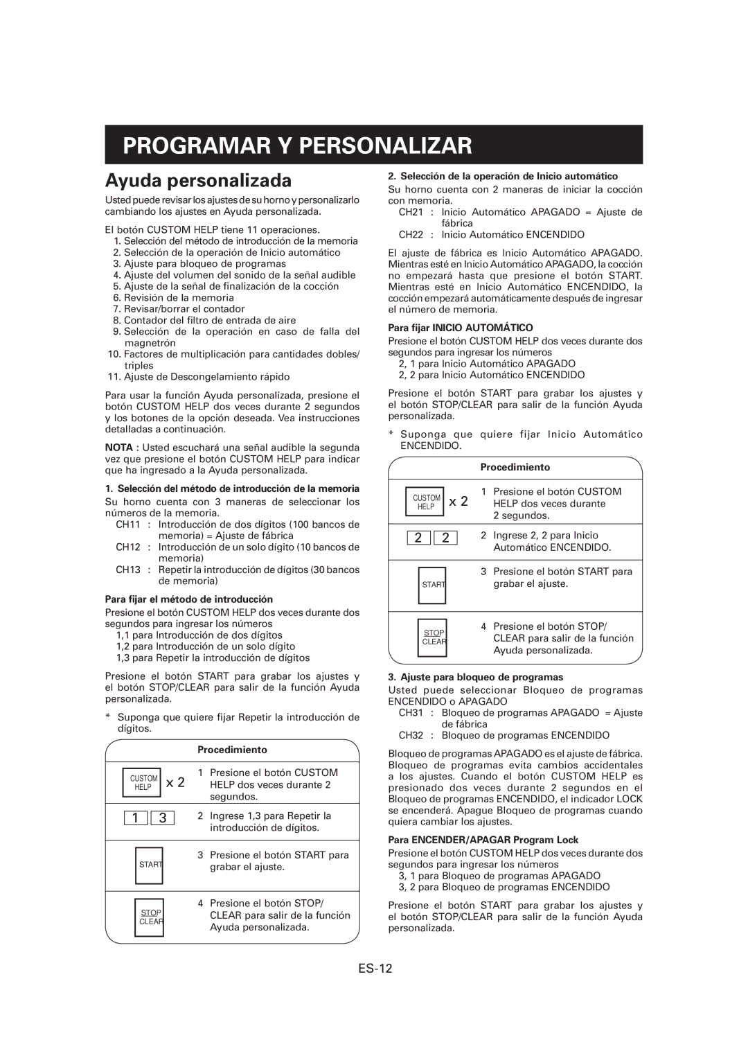 Sharp CD1800M, R-CD1200M, CD2200M operation manual Programar Y Personalizar, Ayuda personalizada, ES-12 