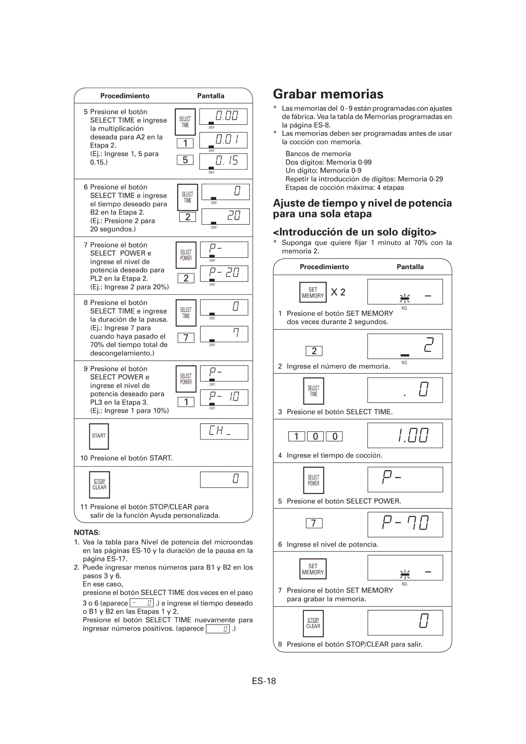 Sharp CD1800M, R-CD1200M, CD2200M operation manual Grabar memorias, ES-18 