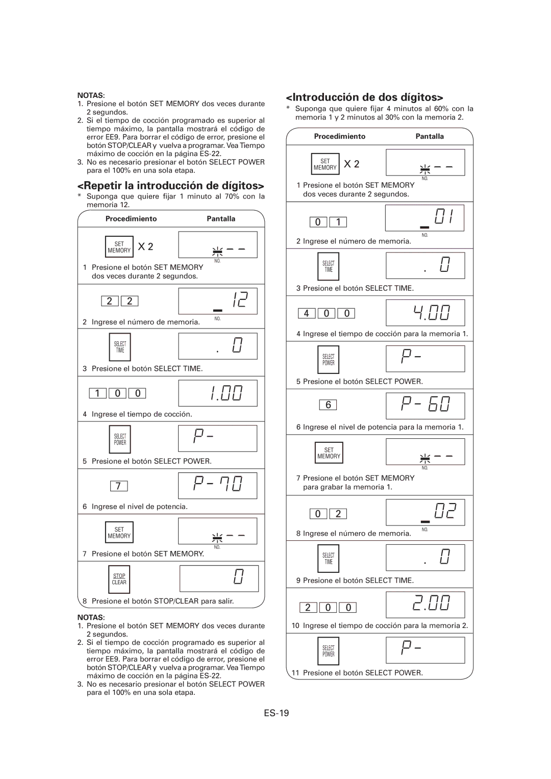 Sharp CD2200M, R-CD1200M, CD1800M operation manual Repetir la introducción de dígitos, Introducción de dos dígitos, ES-19 