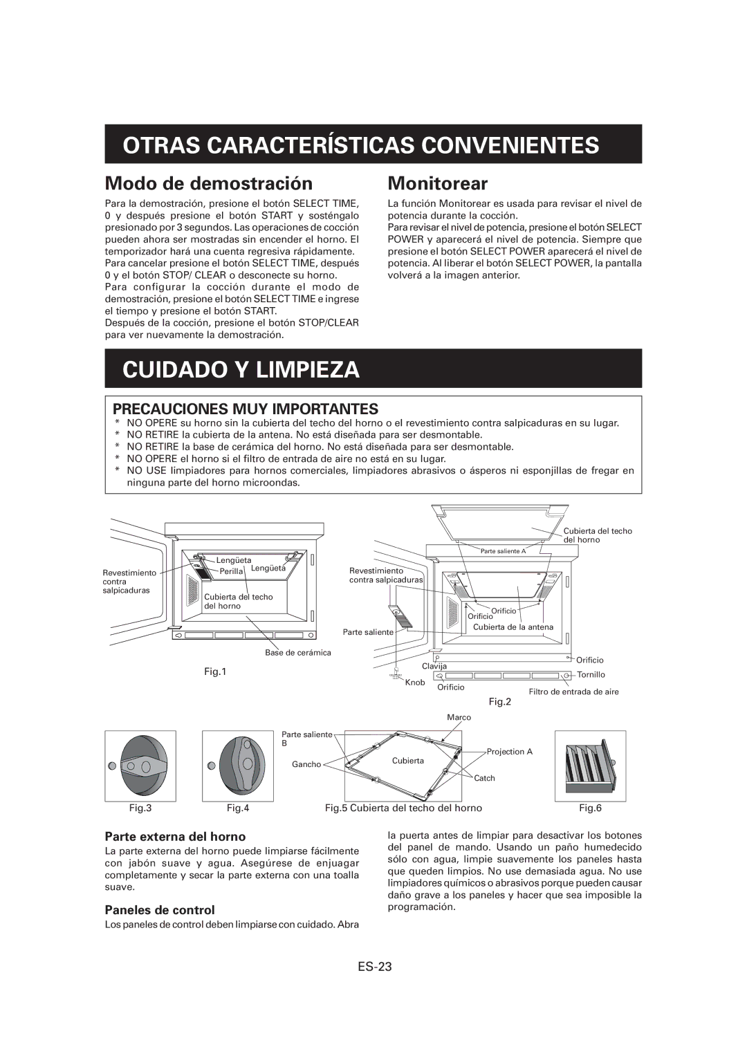 Sharp R-CD1200M, CD1800M Otras Características Convenientes, Cuidado Y Limpieza, Modo de demostración, Monitorear, ES-23 