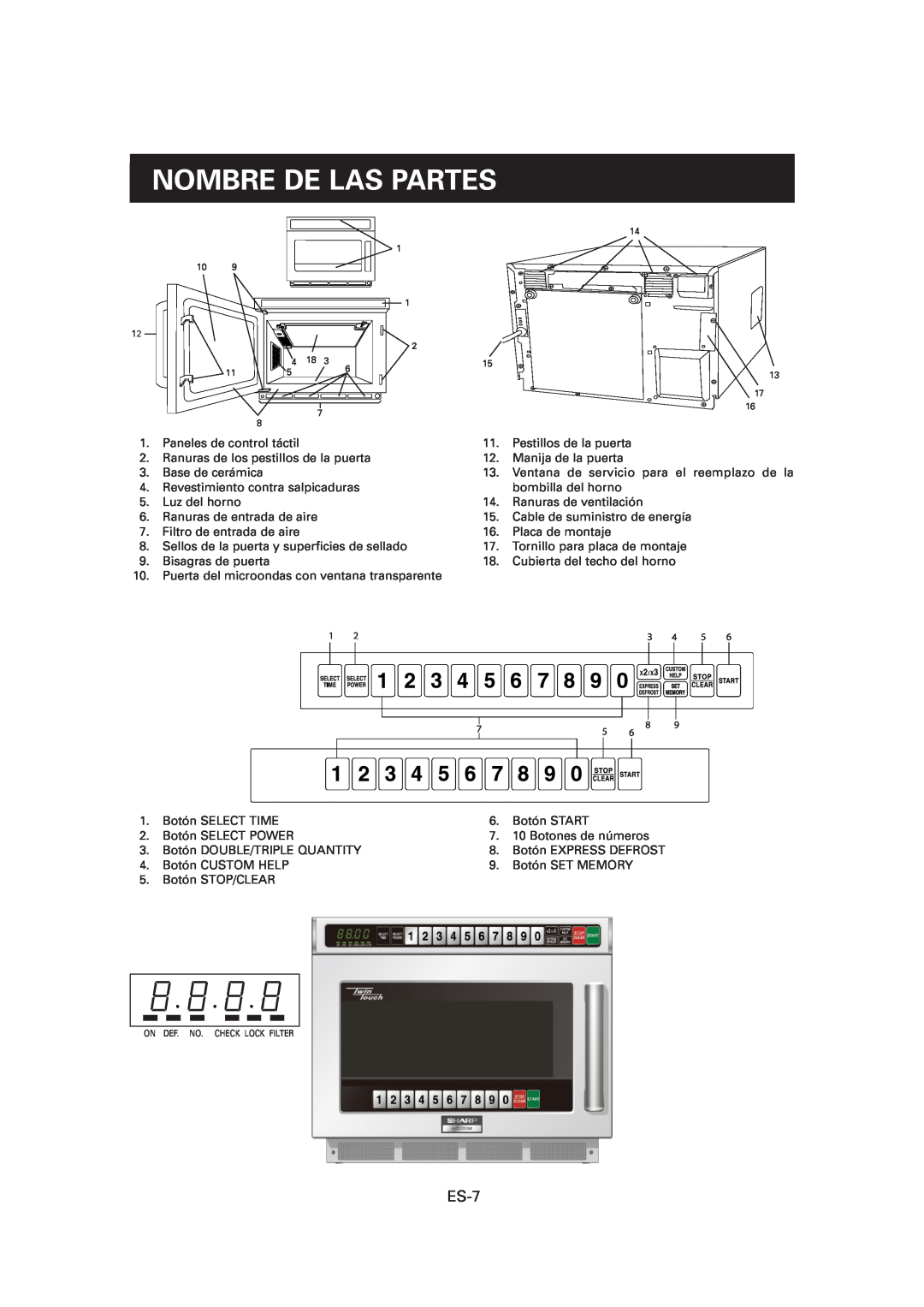 Sharp CD2200M, R-CD1200M, CD1800M operation manual Nombre De Las Partes, ES-7 