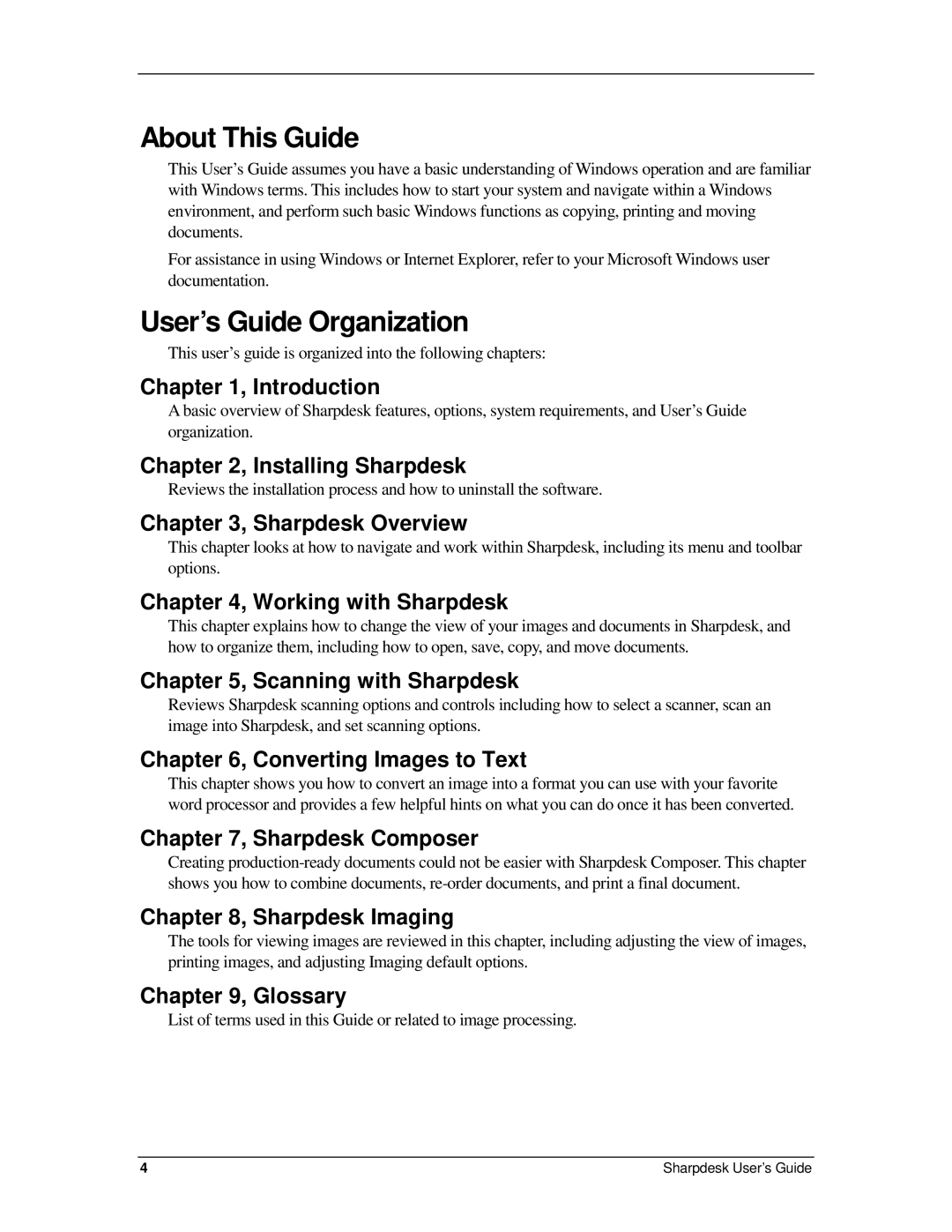 Sharp R2.7 manual About This Guide, User’s Guide Organization 