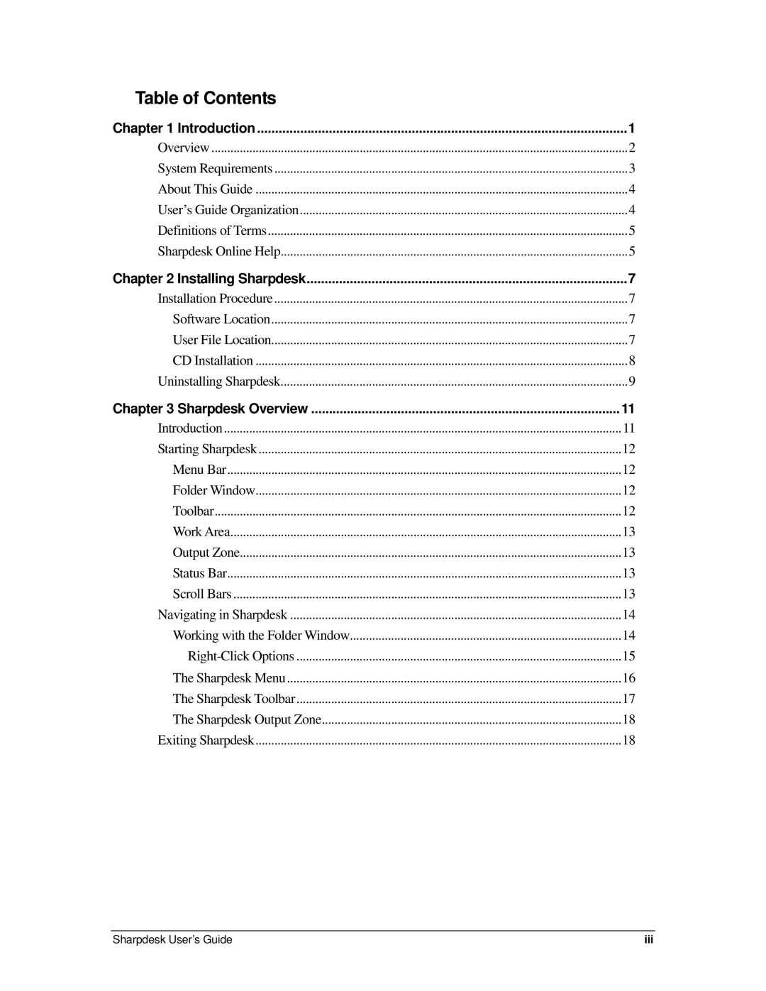 Sharp R2.7 manual Table of Contents 