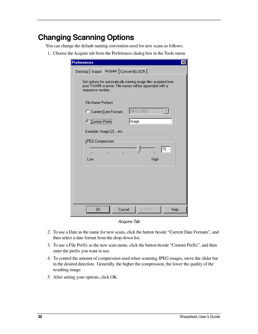 Sharp R2.7 manual Changing Scanning Options 