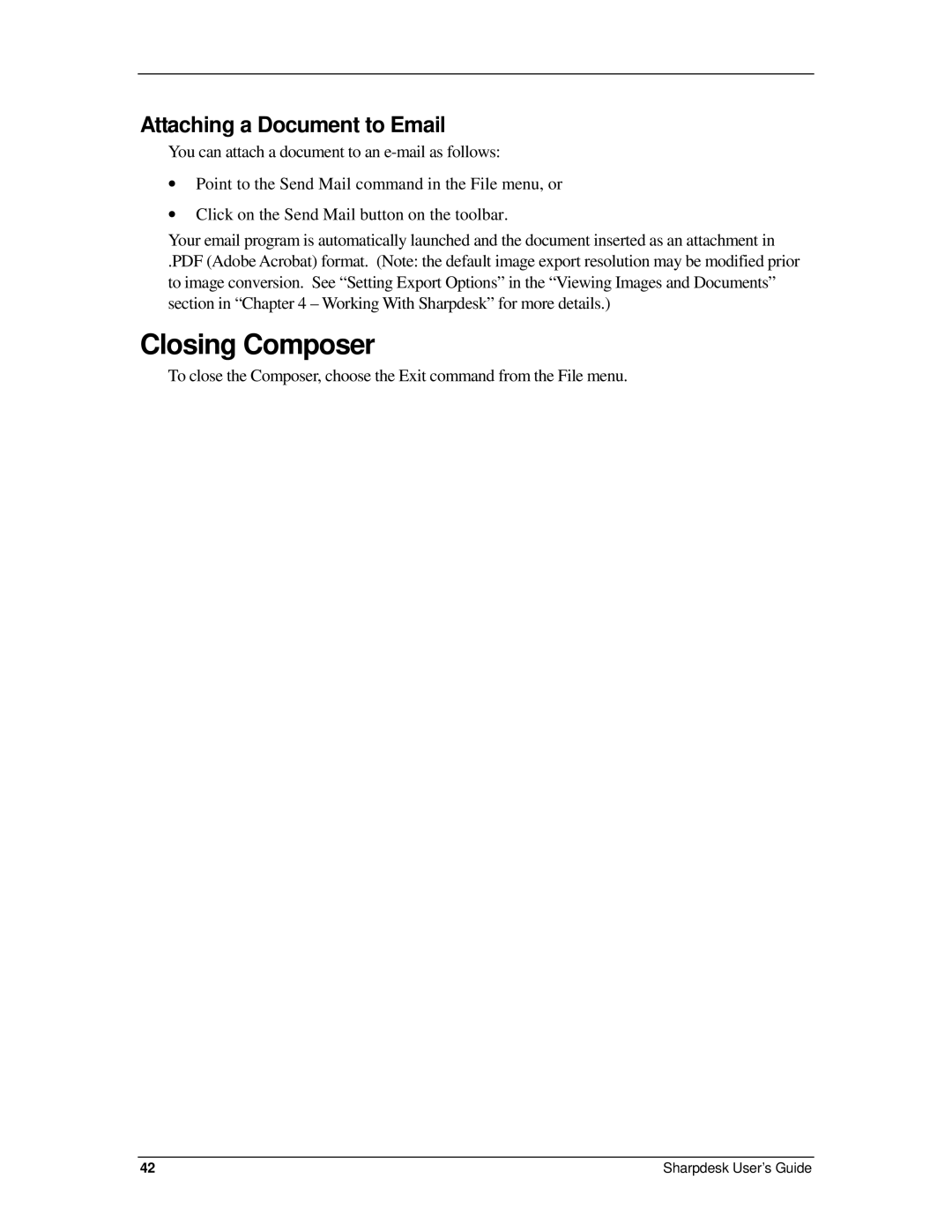 Sharp R2.7 manual Closing Composer, Attaching a Document to Email 