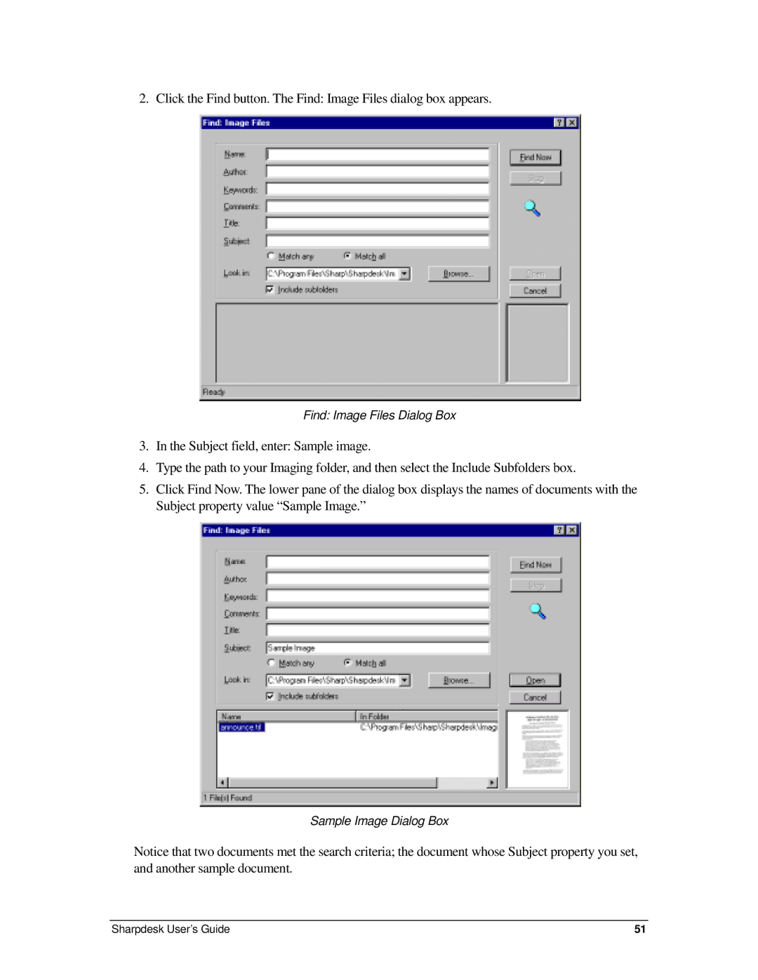 Sharp R2.7 manual Find Image Files Dialog Box 