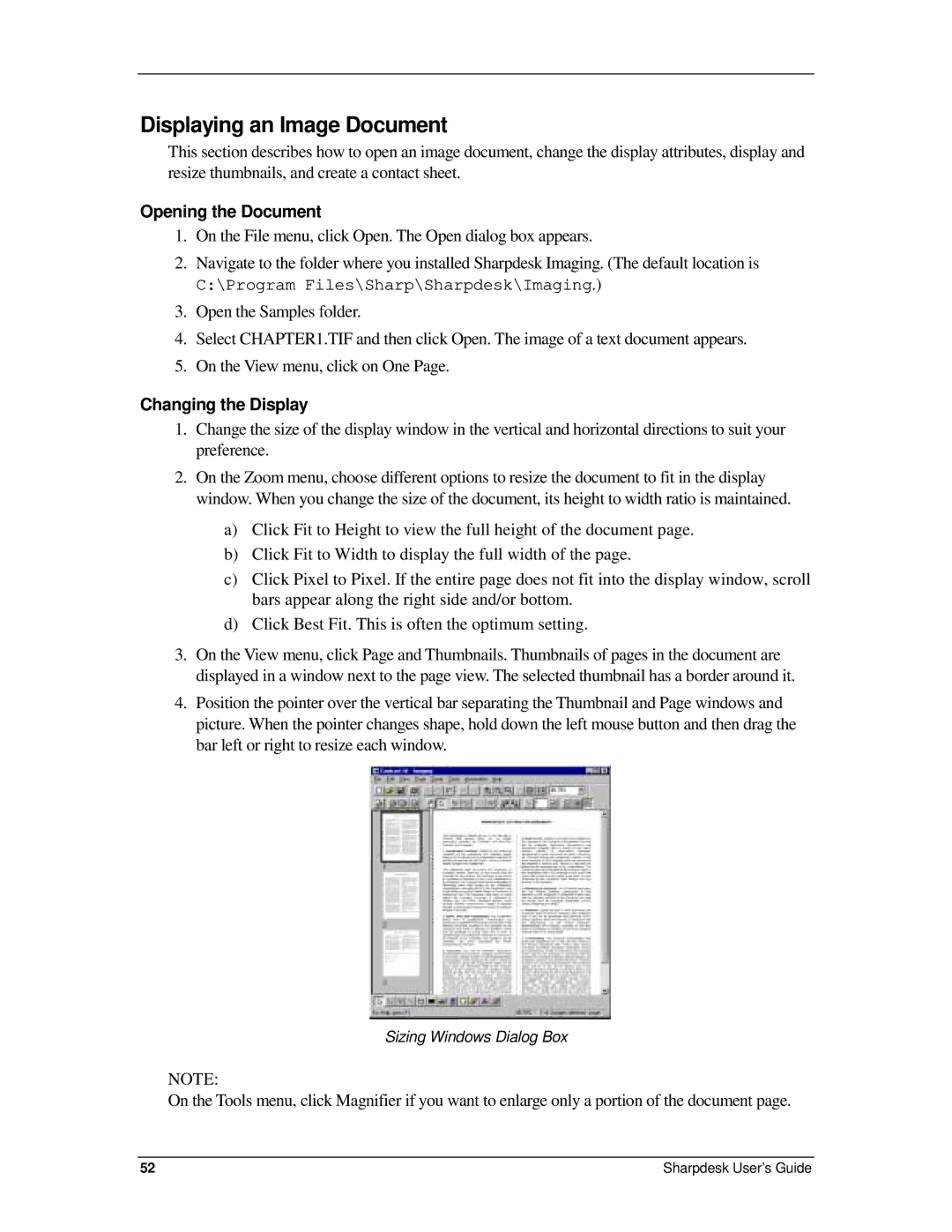 Sharp R2.7 manual Displaying an Image Document, Opening the Document, Changing the Display 