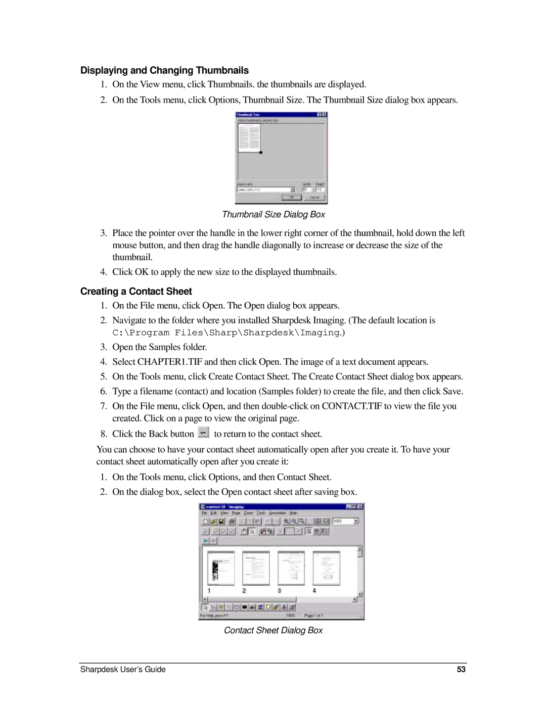 Sharp R2.7 manual Displaying and Changing Thumbnails, Creating a Contact Sheet 