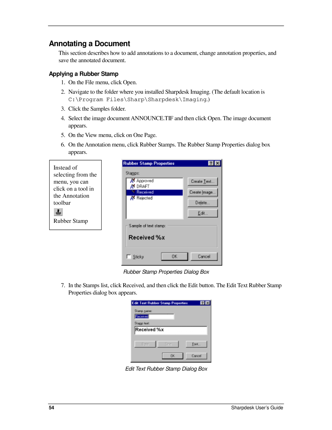 Sharp R2.7 manual Annotating a Document, Applying a Rubber Stamp 