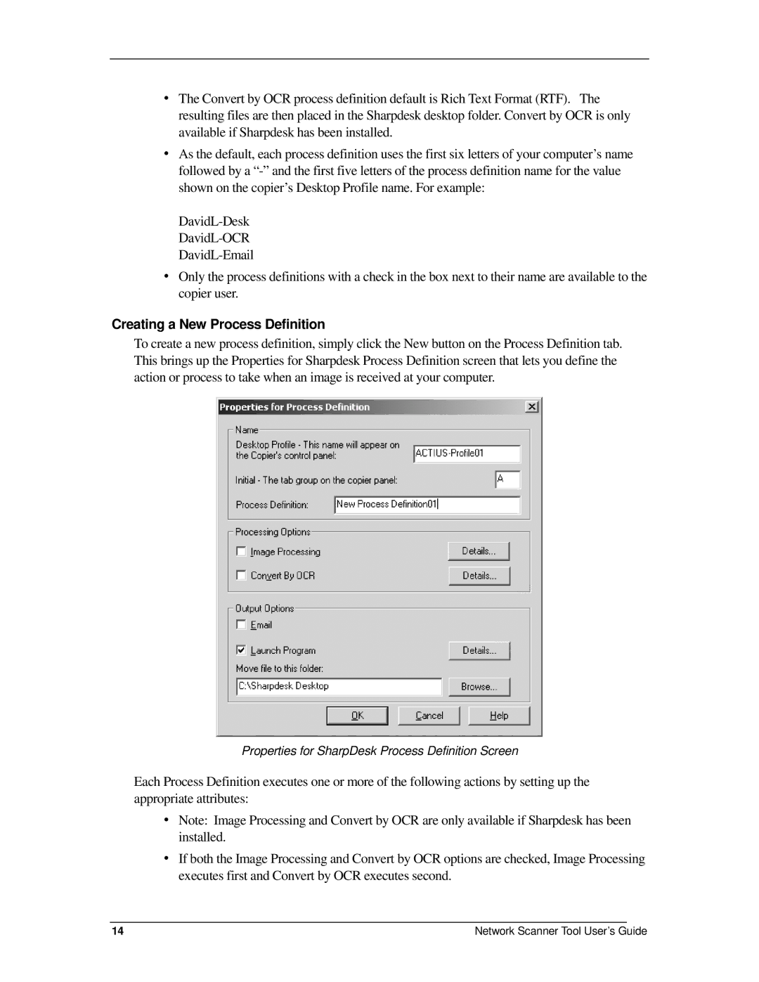 Sharp R2.7 manual Creating a New Process Definition 