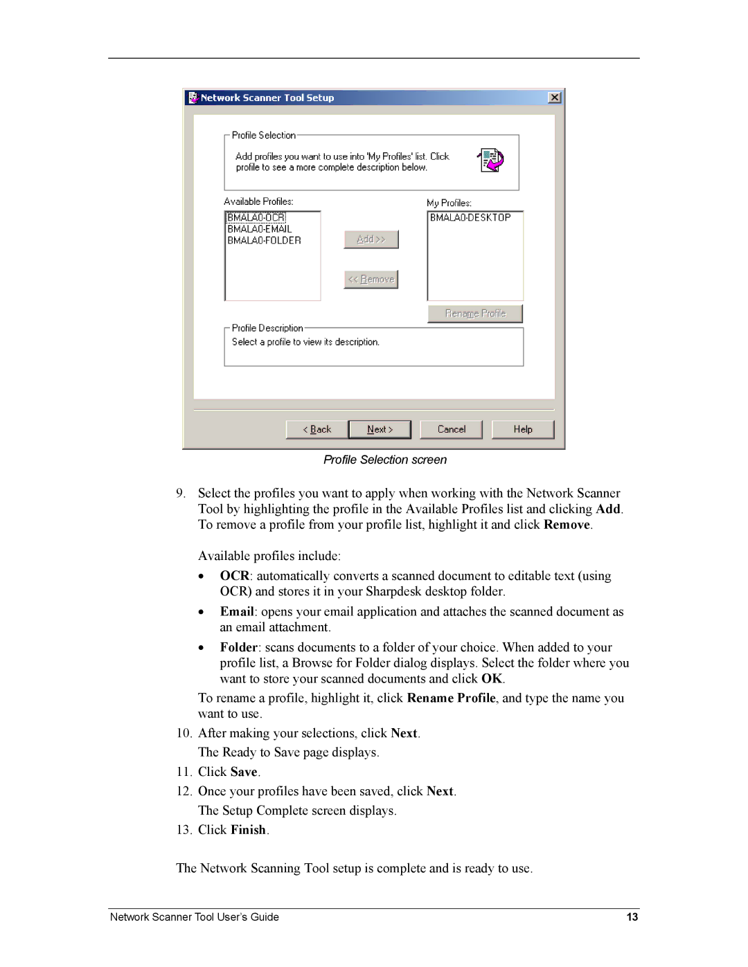 Sharp R3.1 manual Profile Selection screen 