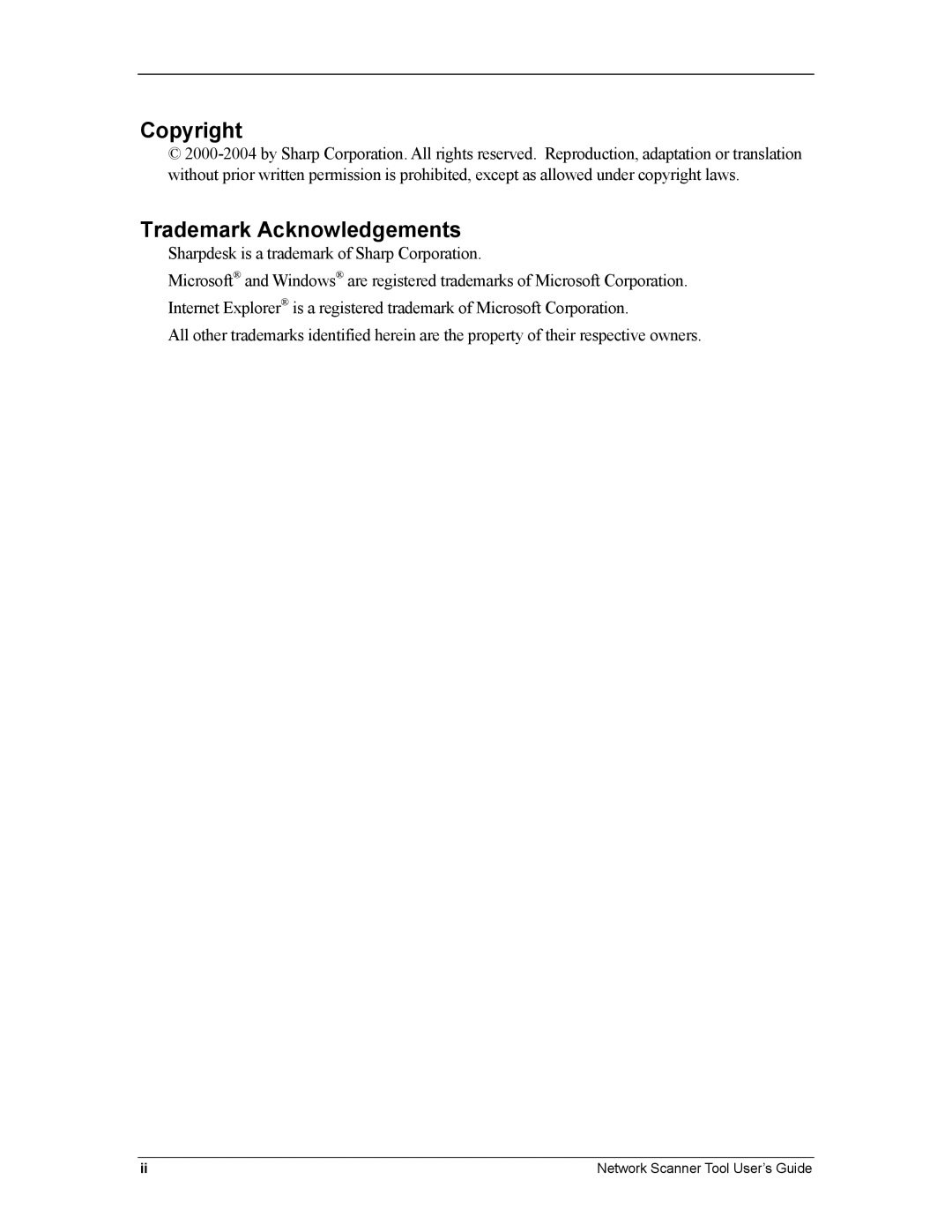 Sharp R3.1 manual Copyright, Trademark Acknowledgements 