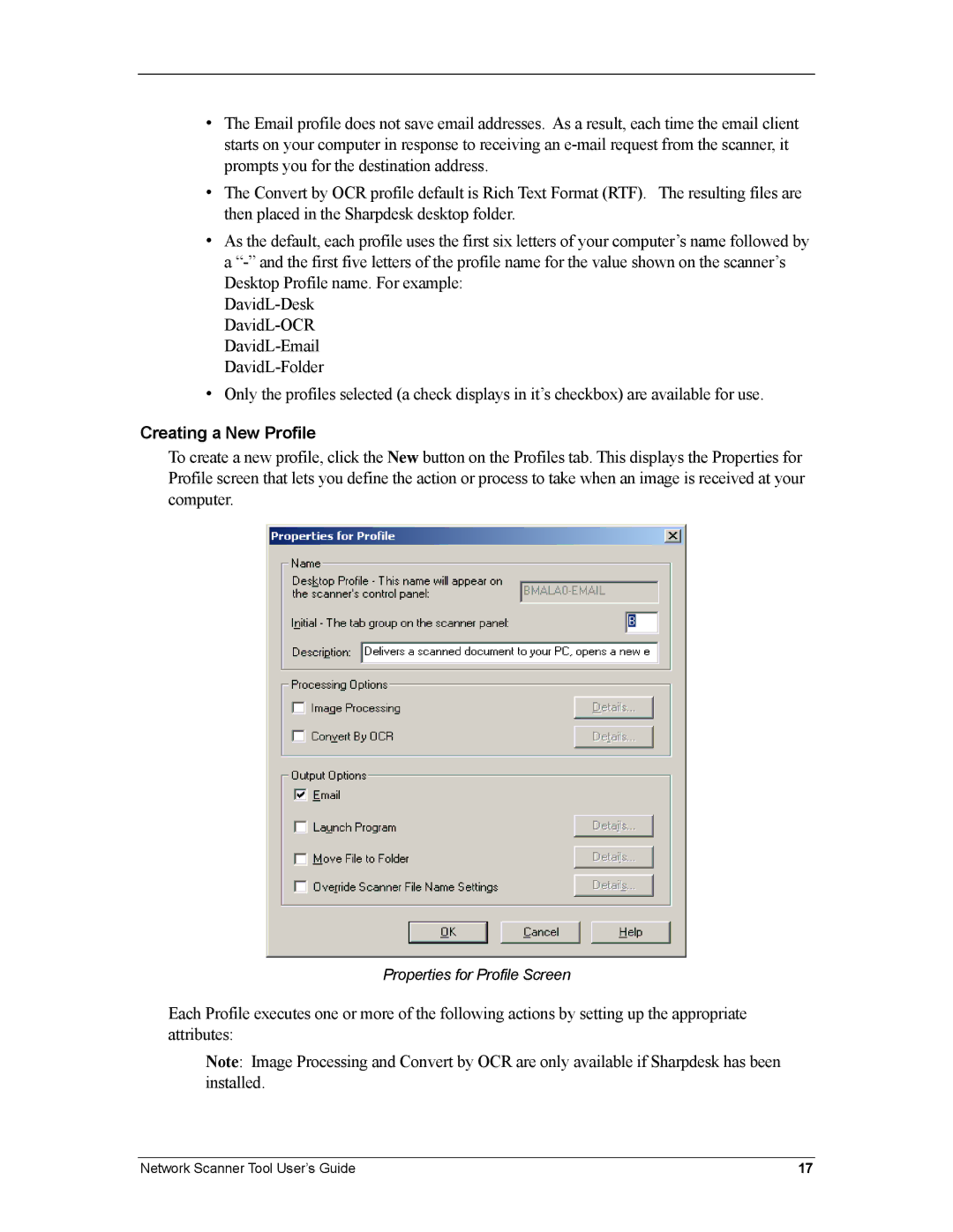 Sharp R3.1 manual Creating a New Profile 