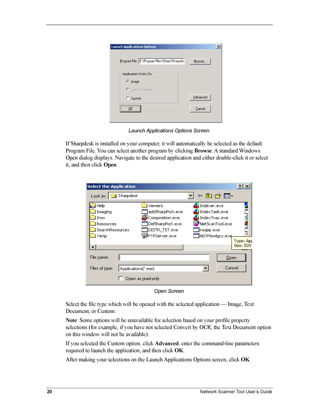 Sharp R3.1 manual Launch Applications Options Screen 