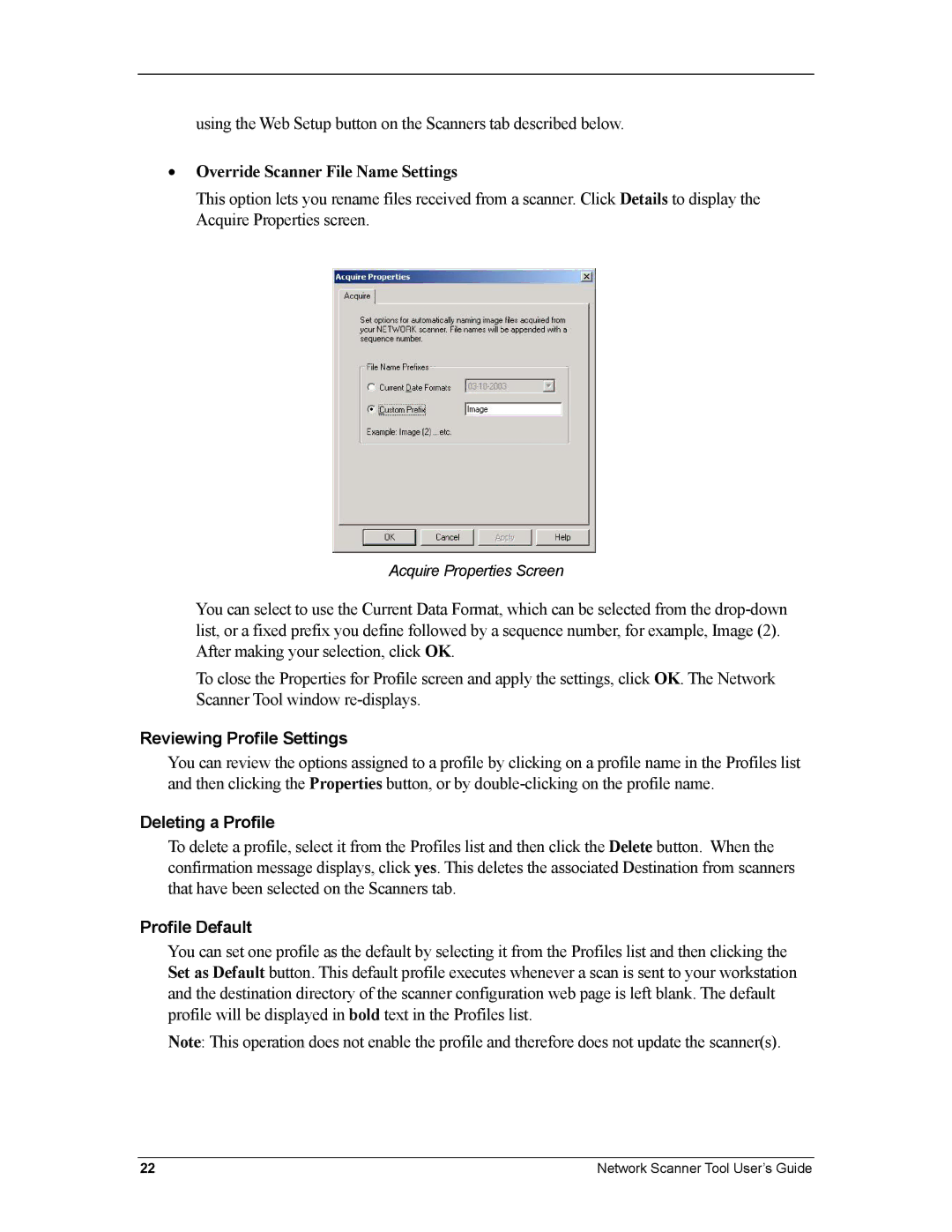 Sharp R3.1 manual Reviewing Profile Settings, Deleting a Profile, Profile Default 