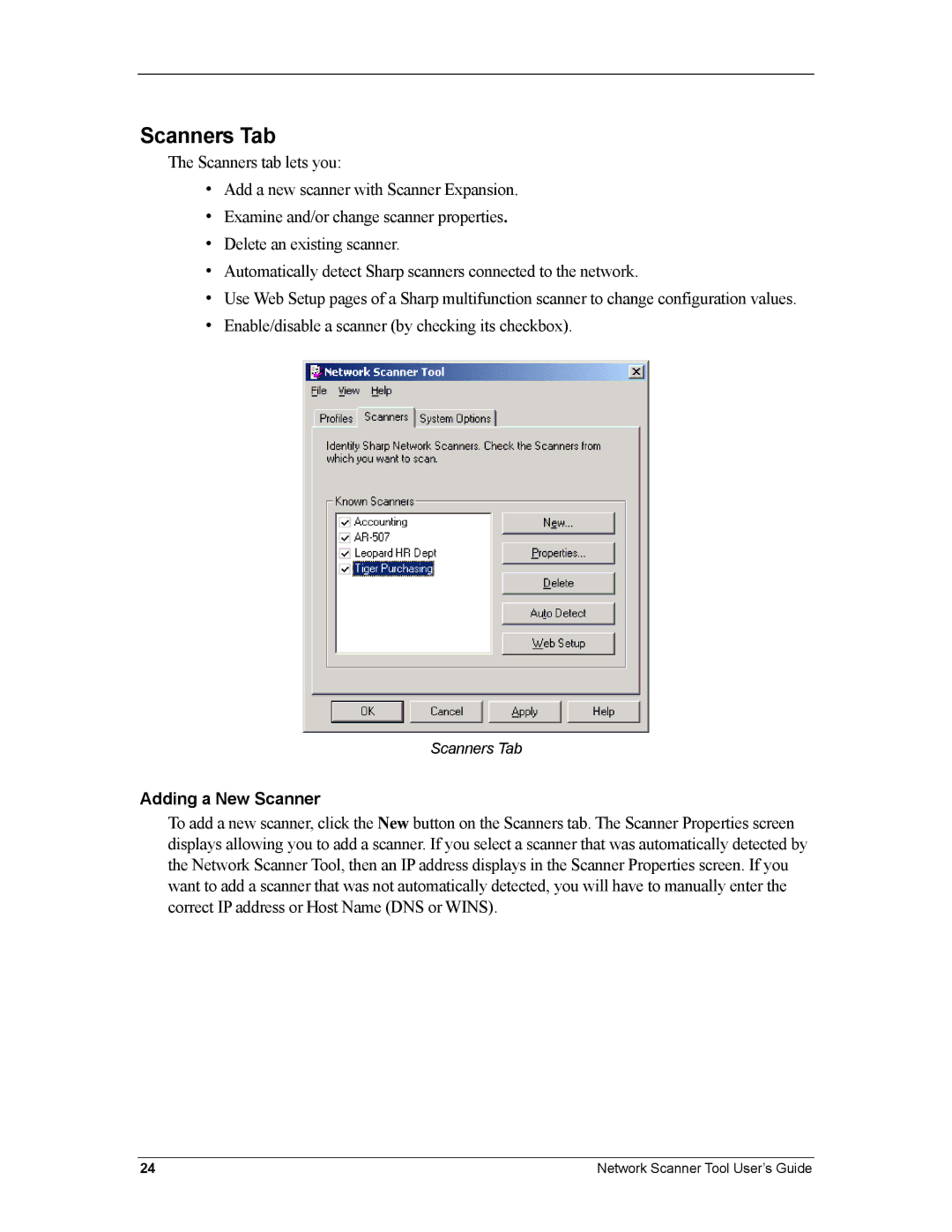 Sharp R3.1 manual Scanners Tab, Adding a New Scanner 