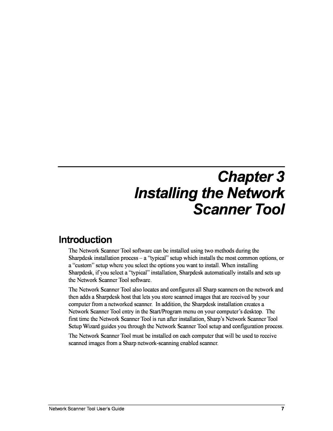 Sharp R3.1 manual Chapter Installing the Network Scanner Tool, Introduction 