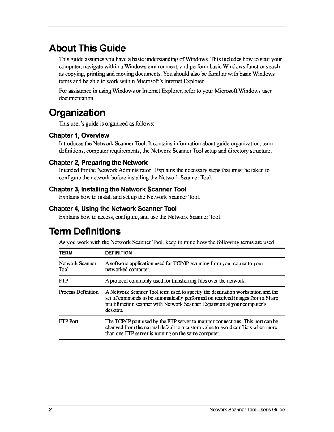 Sharp R3.1 manual About This Guide, Organization, Term Definitions, Overview, Preparing the Network 