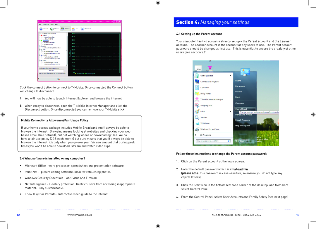 Sharp R519 manual Managing your settings, Mobile Connectivity Allowance/Fair Usage Policy, Setting up the Parent account 