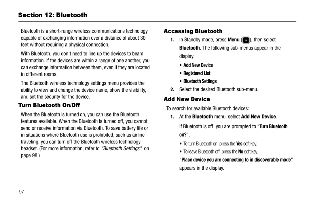 Sharp R520_CJ16_MM_111009_F4 user manual Turn Bluetooth On/Off, Accessing Bluetooth, Add New Device 