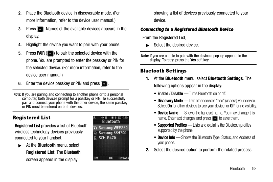 Sharp R520_CJ16_MM_111009_F4 user manual Registered List, Bluetooth Settings, Connecting to a Registered Bluetooth Device 