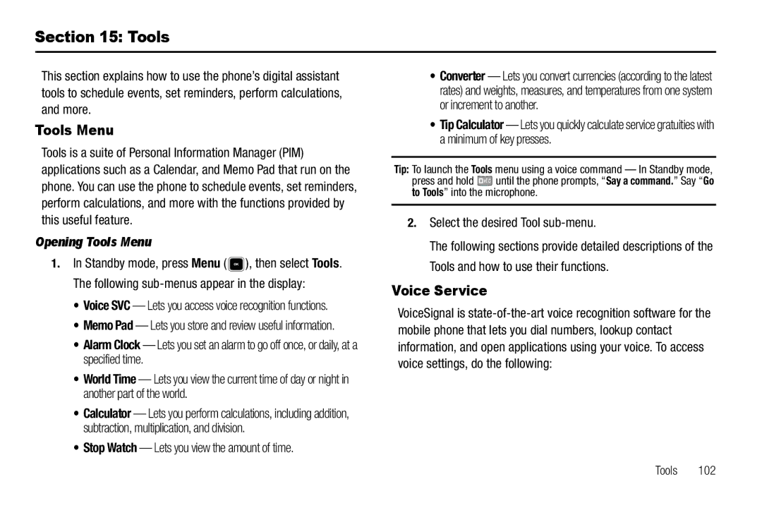 Sharp R520_CJ16_MM_111009_F4 user manual Voice Service, Opening Tools Menu 