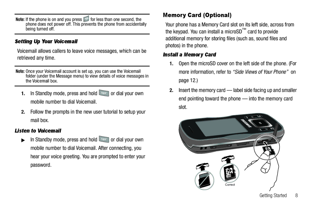 Sharp R520_CJ16_MM_111009_F4 Memory Card Optional, Setting Up Your Voicemail, Listen to Voicemail, Install a Memory Card 