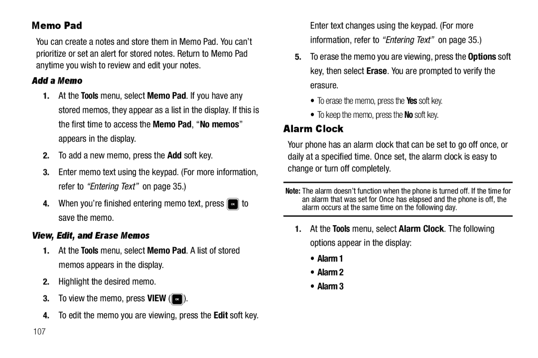 Sharp R520_CJ16_MM_111009_F4 user manual Memo Pad, Alarm Clock, Add a Memo, View, Edit, and Erase Memos 