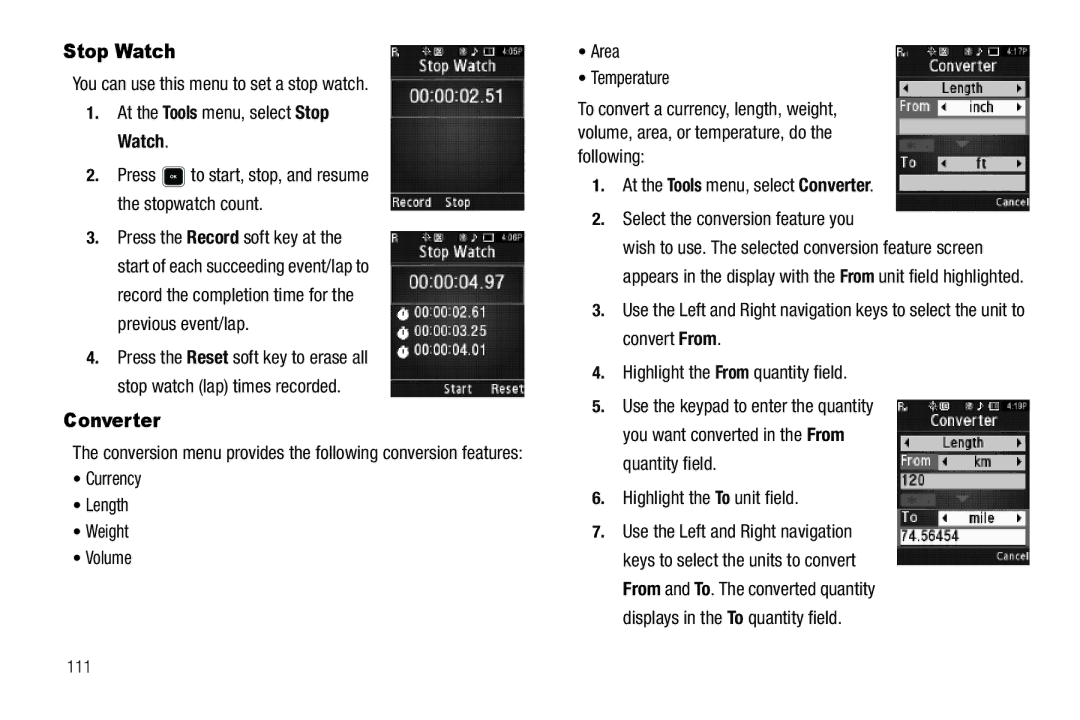 Sharp R520_CJ16_MM_111009_F4 user manual Stop Watch, Converter, You can use this menu to set a stop watch 