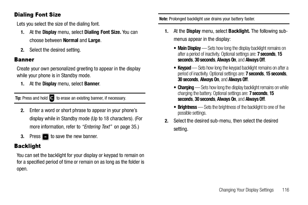 Sharp R520_CJ16_MM_111009_F4 user manual Dialing Font Size, Banner, Backlight 