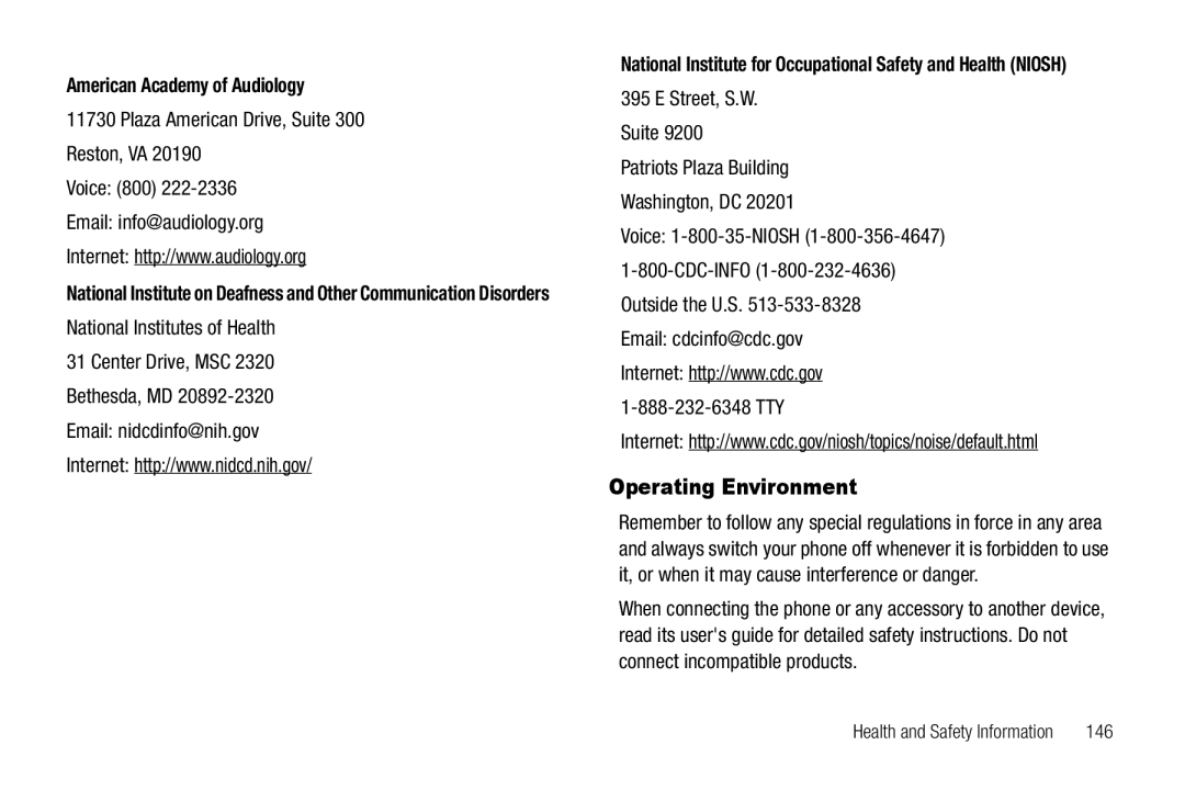 Sharp R520_CJ16_MM_111009_F4 user manual Operating Environment, American Academy of Audiology, 146 