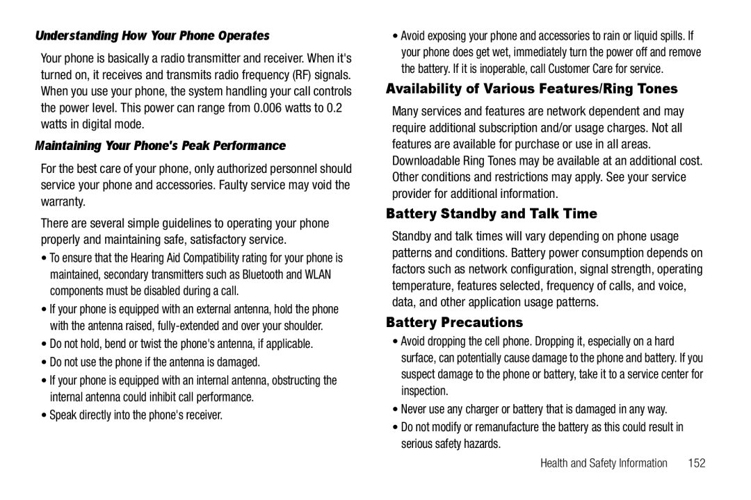 Sharp R520_CJ16_MM_111009_F4 user manual Availability of Various Features/Ring Tones, Battery Standby and Talk Time 