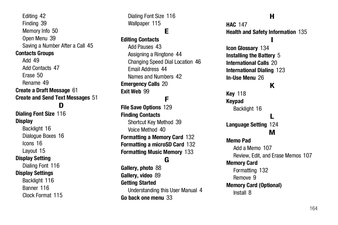 Sharp R520_CJ16_MM_111009_F4 user manual Contacts Groups, Display Settings, Editing Contacts, Language Setting Memo Pad 