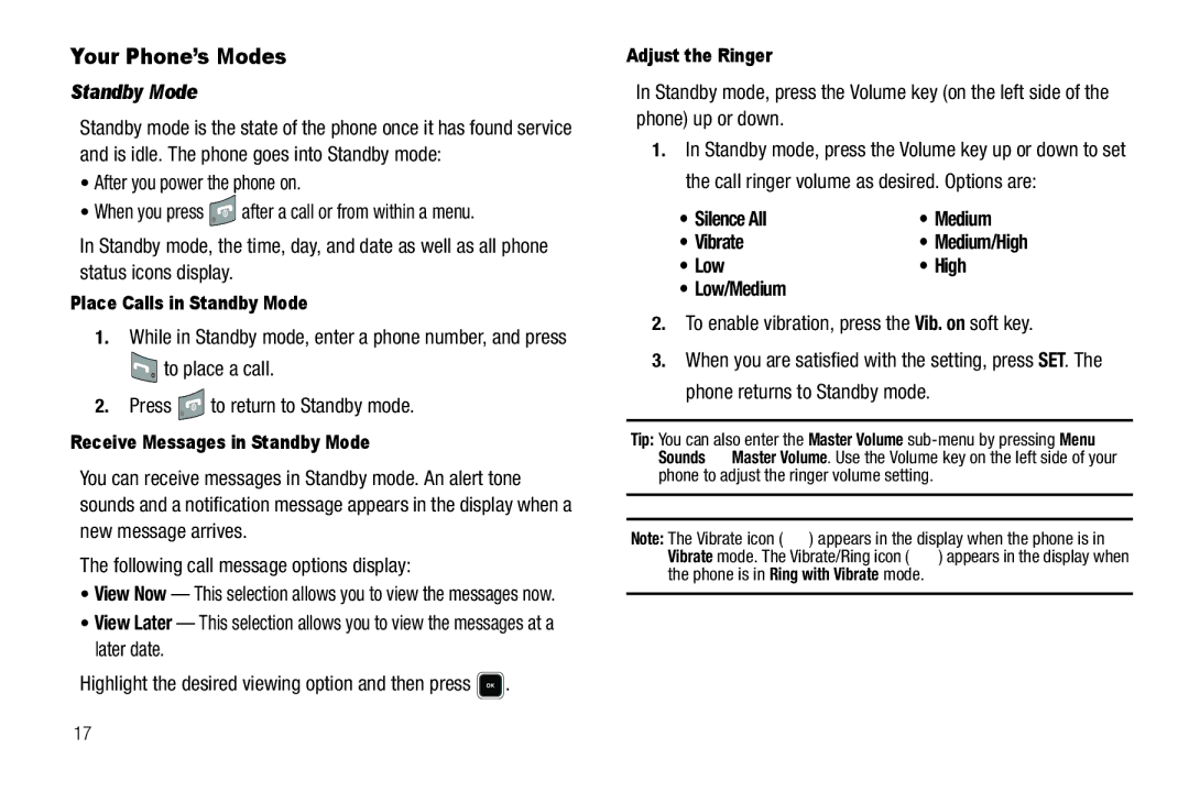 Sharp R520_CJ16_MM_111009_F4 user manual Your Phone’s Modes, Standby Mode, Silence All Medium Vibrate, Low High Low/Medium 