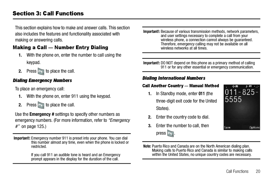 Sharp R520_CJ16_MM_111009_F4 user manual Call Functions, Making a Call Number Entry Dialing, Dialing Emergency Numbers 