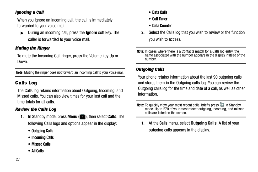 Sharp R520_CJ16_MM_111009_F4 user manual Ignoring a Call, Muting the Ringer, Review the Calls Log, Outgoing Calls 