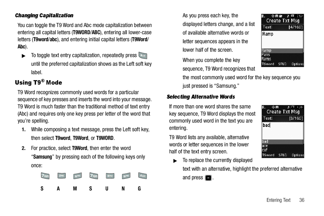 Sharp R520_CJ16_MM_111009_F4 user manual Using T9 Mode, Changing Capitalization, Label, Just pressed is Samsung 