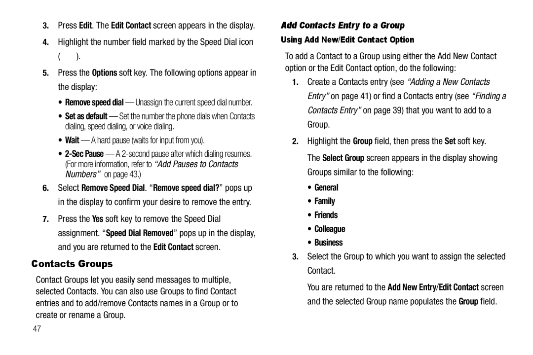 Sharp R520_CJ16_MM_111009_F4 Contacts Groups, Add Contacts Entry to a Group, General Family Friends Colleague Business 