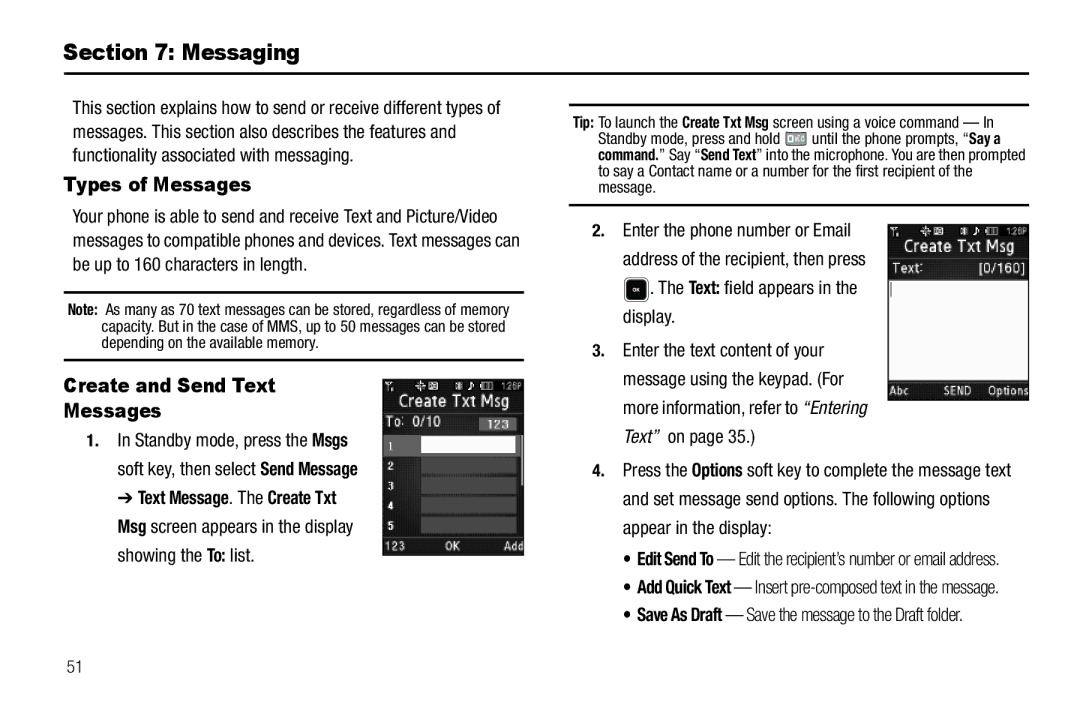 Sharp R520_CJ16_MM_111009_F4 user manual Messaging, Types of Messages, Create and Send Text Messages 