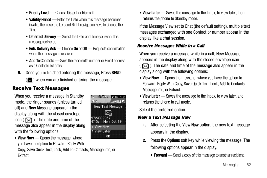 Sharp R520_CJ16_MM_111009_F4 Receive Text Messages, Priority Level Choose Urgent or Normal, Select the preferred option 