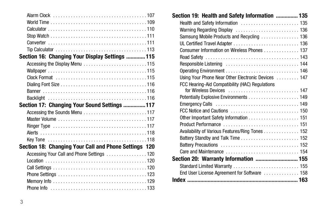 Sharp R520_CJ16_MM_111009_F4 user manual 115, 117, Changing Your Call and Phone Settings, 135, 155, 158, 163 